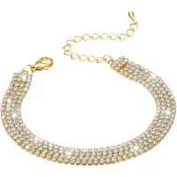 KARMA Fußkette Fußkettchen Strass Gold 21 cm moderne (Damenfußkettchen goldfarben, Abendmode Accessoires), Fußschmuck Urlaub Strand
