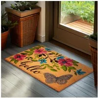BRUBAKER Fußmatte Blumen und Pflanzen - 45 x 75 cm Schmutzfangmatte - Kokos Fußabtreter, Rechteckig, Höhe: 16 mm, Antirutsch Türmatte für Außen und Innen - Wetterfest und Rutschfest