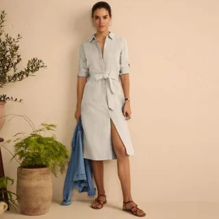 Leinen-Midikleid für Damen in Petite-Größe, Damen, size: petite, Elfenbein, by Lands' End