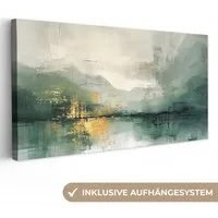 OneMillionCanvasses® Leinwandbild Panorama Grün - Modern - Abstrakt - Gold, Fotodruck (1 St), Leinwand Bilder für Wohnzimmer Schlafzimmer 60x30 cm