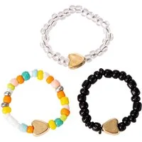 Firetti Ring-Set Multipack Schmuck Geschenk Damenring Herz Zugband Edelstein Farbstein (Set, 3-tlg), Made in Germany - mit Kunstharzperle
