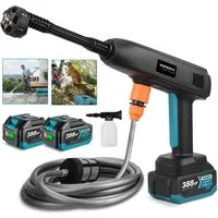Yofidra Akku-Hochdruckreiniger 45 Bar Mobiler Hochdruckreiniger mit 2 x Akkus, 6-in-1 Düse, Druck max: 40 bar, 400 W, 336l/h Druckreiniger für Autos, Terrasse, Fenste, Garten