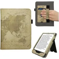 kwmobile E-Reader-Hülle Flip Schutzhülle für Amazon Kindle Paperwhite (2024)/Colorsoft, Handschlaufe - Cover Travel Vintage Design