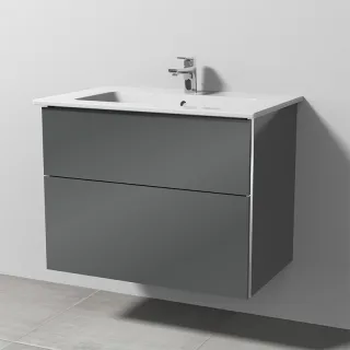 Sanipa 3way Keramik-Set Venticello Keramik-Waschtisch und Unterbau mit 2 Auszügen, Anthrazit-Glanz BS32379