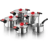 Kopf Topf-Set Kochtopfset Nelo 9-teilig, Edelstahl (9-tlg), mit Deckel, intelligenter Abgießhilfe & integrierter Siebfunktion