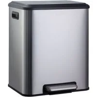 Karat Mülleimer Jack 30 L Fassungsvermögen, 2-fach Mülltrennung, Fußpedal & Soft-Close, 41,5 x 33 x 49,5 cm, Herausnehmbare Inneneimer mit Henkeln, Edelstahl