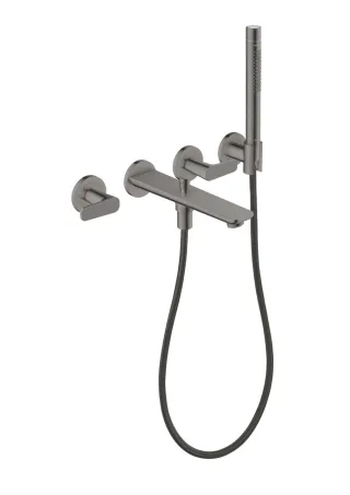 Hansgrohe 3-Loch Fertigset Wannemisch.Wand Unterputz Axor Citterio C mit HB Cubic cut polished blac 49481330