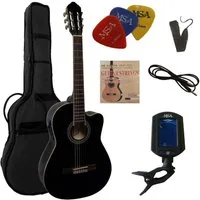 MSA Akustikgitarre Konzertgitarre mit EQ und Cutaway, Gitarre im Set mit Tasche, Band, Pleks, Stimmmgerät und Kabel