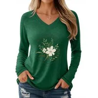 PYLIKE Print-Shirt Bequemes Shirt Damen Langarm Herbst Basic-Shirt mit Blumen Print Geeignet für den täglichen Gebrauch im Büro und zu Hause