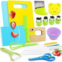 LA CUTE Kinderkochmesser 23-teiliges Montessori Kinder-Messer-Set mit Schneidebrett & Schäler, Kinder-Messer-Set mit Montessori Design, Schneidebrett & Zubehör