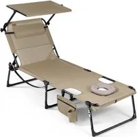 HOMECALL Gartenliege Sonnenliege mit Gesichtsöffnung und Sonnendach, klappbarer Liegestuhl, bis180 kg 200x70cm 4-Fach verstellbare Rückenlehne, 1 St., für Garten, Strand und Camping