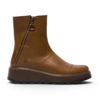 Fly London Damen-Tan Leder-Reißverschluss-Plateau-Knöchelstiefel – TARP553FLY