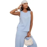 EloModa Hosenanzug Damen Leinen-Viskose Set Zweiteiler Sommer Outfit mit ärmellosem Top (2-tlg)