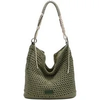 ITALYSHOP24 Schultertasche DAMEN TASCHE Hobo Shopper Häkeltasche Boho Geflecht Freizeit Urlaub, Sommer Basttasche Strand Reise Beuteltasche Stroh Handtasche Kordel