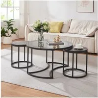en.casa Couchtisch (Set, 3-St), »Kokkola« Satztisch rund Metall Rauchglas/Marmoroptik, schwarz