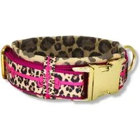 D by E Couture Hunde-Halsband "Pink Leo Love II", gepolstert, verstellbar, 40mm breit, Handmade