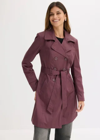 bonprix Trenchcoat aus Baumwolle, lila, Gr.52, Charmanter Trenchcoat mit doppelreihiger Knopfleiste und Bindegürtel., 97% Baumwolle