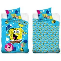 MTOnlinehandel Kinderbettwäsche SpongeBob Schwammkopf 135x200 + 80x80 cm, 100 % Baumwolle, Renforcé, 2 teilig, SpongeBob und Patrick Kinderbettwäsche für Jungen und Mädchen