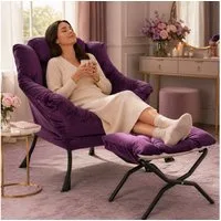ANYSUN Loungesessel Relaxsessel aus Samt mit Nackenstütze, ergonomisch weich gepolstert (Sessel mit optionalem Fußhocker, Relaxsessel), Kompakter Relaxsessel 75 x 80 x 85 cm, wahlweise mit Fußhocker