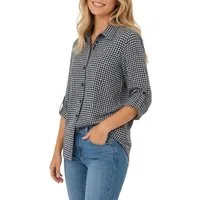 Mississhop Hemdbluse Damen Bluse kariert aus Baumwolle – Hemdbluse mit 3/4-Arm Gr. 36-40
