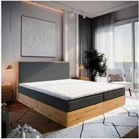 Masseno Boxbett VERDON 180x200 cm mit Bonell Matratze und Topper, Doppelbett, Polsterbett mit Kopfteil, Boxspringbett