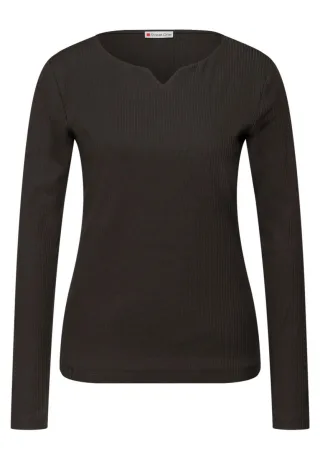 Street One - Basic Shirt mit Rippstruktur braun - Gr. - 36