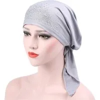 nsihing Haarband Strass Falten Bandana Damen dehnbare Beanie-Mütze Turban-Cap, Elastisches Slouch Skull-Cap Ethnischer Kopfwickel
