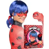 Viving Costumes Kostüm Ladybug Perücke mit Maske für Erwachsene blau-rot-schwarz