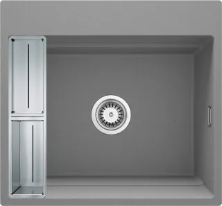 Neuesbad 1-Becken Granitspüle 560x520x220, 3,5", Grau Metallic, mit SPACE SAVER CLICK NB1DEZRMS10A1