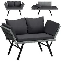 STEELSØN Gartenbank Elytra Relax-Lounge mit klappbaren Armlehnen (grau-meliert/anthrazit, inkl. Kissen), 4 Positionen dank Liegefunktion, Rattan Sitzbank wetterfest