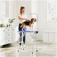 PawHut Fellpflege mit höhenverstellbarem Galgen Schlinge rutschfest Gummiauflage, (Trimmtisch für Hunde, 1-St., klappbar höhenverstellbar Hundepflegetisch), für Haartrocken 81 x 48,5 x 80 cm Blau