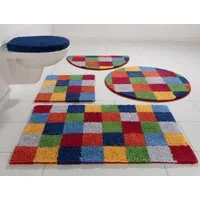 OTTO home Badematte Kira, Badvorleger, Badezimmer Teppich, Kästchen, Höhe 12 mm, beidseitig nutzbar, strapazierfähig, fußbodenheizungsgeeignet, Baumwolle (Bio-Baumwolle), rechteckig, bunt, Badteppich, Badematten auch als 2 teiliges Set erhältlich