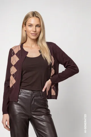 monari - Strickjacke mit Rautenmuster black coffee - Gr. - 38
