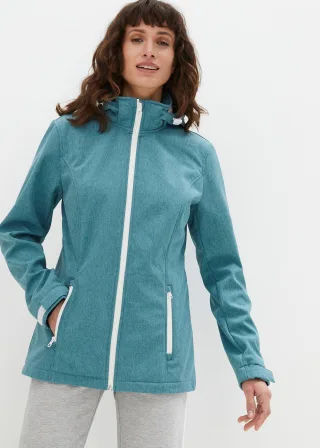 bonprix Wasserabweisende Softshelljacke, petrol, Gr.56, Figurbetonte Softshelljacke mit abnehmbarer Kapuze und Reißverschlusstaschen, bequem geschnitten