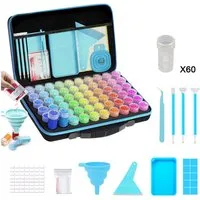 FOUORTUNATE-BEE Aufbewahrungsbox Diamond Painting Aufbewahrungsbox mit 60 Dosen & Tragetasche, DIY Zubehör Set mit Stift, Schale & Trichter, tragbar