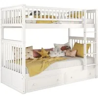 Merax Etagenbett aus Kiefer mit Schubladen und Leiter, Holzbett 90x200cm, Hochbett in zwei Einzelbetten verwandeln