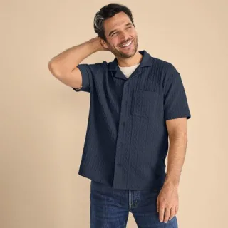 Struktur-Jerseyshirt, Herren,  Blau, Elasthan/Baumwoll-Mischung/Polyester-Mischung, by Lands' End