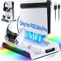 TUWENA Standfuß für PS5 Pro/PS5 Slim, LED Controller Ladestation Zubehör PlayStation 5-Controller (kompatibel mit Playstation5 Pro/Slim Digital/Disc Edition)