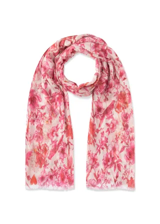 Schal aus hochwertiger Modal-Seide-Mischung mit Blumenmuster und Eiffelturm-Motiv rot - Gr. - one size