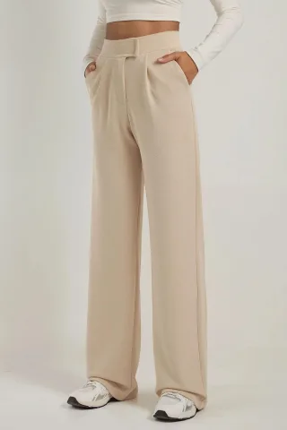 Hochtaillierte elastische Crepe Palazzo-Hose