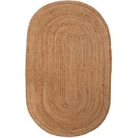 Home4You Teppich Handwebteppich, 90 x 160 cm, Braun, Jute, oval, handgewebt