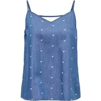 ONLY Spaghettitop ONLNOVA AZURE SINGLET WVN Baumwolle, regular fit, V-Ausschnitt, Denim Look