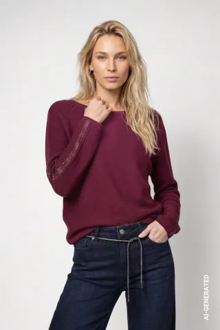 monari - Strickpullover mit Schmuckakzenten dark bordeaux - Gr. - 38