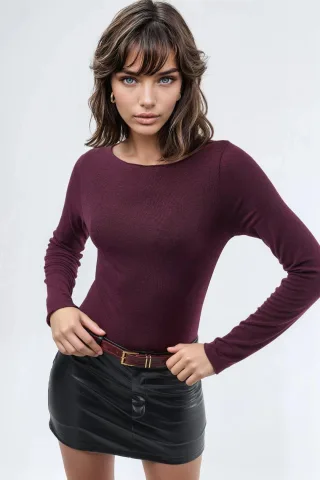 Boot-Ausschnitt Langarm Leichte Bluse