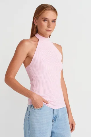 Gerippte Haltertop Slim-Fit Bluse
