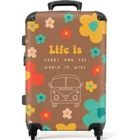 NoBoringSuitcases.com© Hartschalen-Trolley mit leuchtende Räder - Zitate - Blumen - Das Leben ist kurz - Hippie -, 4 Rollen, Hartschalenkoffer Mittel Groß für 20kg, Frauen Reisekoffer Trolley