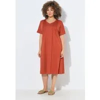 Ulla Popken Jerseykleid Jerseykleid Biesen A-Linie V-Ausschnitt Halbarm