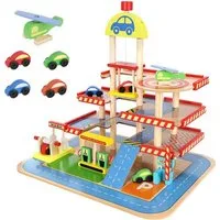 KRUZZEL Spiel-Parkhaus Holzparkplatz Kinderspielzeug Autos (Spar-Set, Holzspiel), Unterstützt Geschicklichkeit, Logik und Fantasie