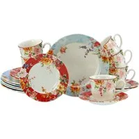 CreaTable Kaffeeservice Crimson Bunt, Service 18-tlg. (18-tlg), 6 Personen, Steingut, Blütendekor, Designklassiker