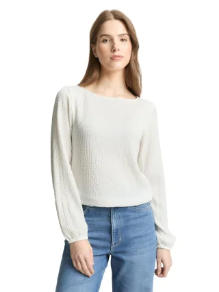 Denim Tom Tailor - Loose Fit Crinkle Langarmshirt off white - Gr. - S